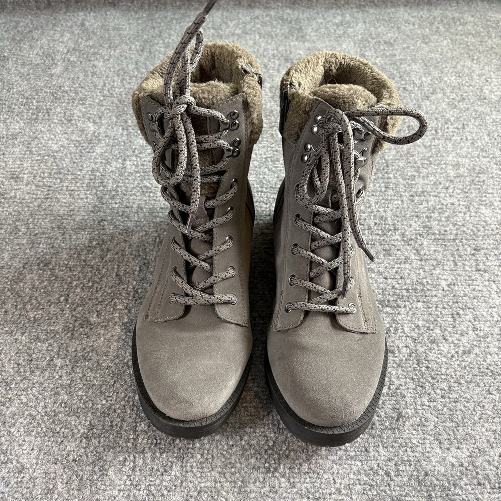 Vionic‎ Zoey Ankle Boots Women 7.5 Gray Waterproof Suede Faux Fur Combat Hiking